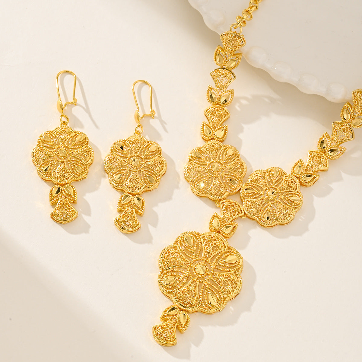 Gold Plated Drop Necklace and Earrings
