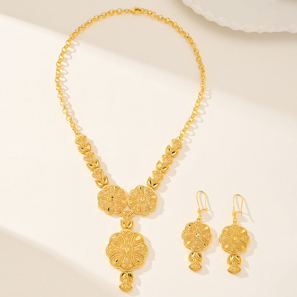 Gold Plated Drop Necklace and Earrings