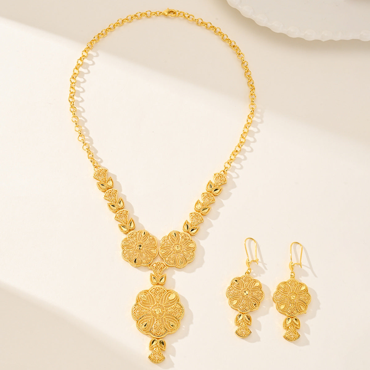 Gold Plated Drop Necklace and Earrings