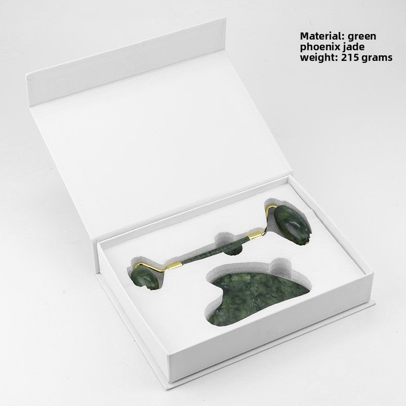 Dual Head Jade Facial Massager Roller and Gua Sha Set