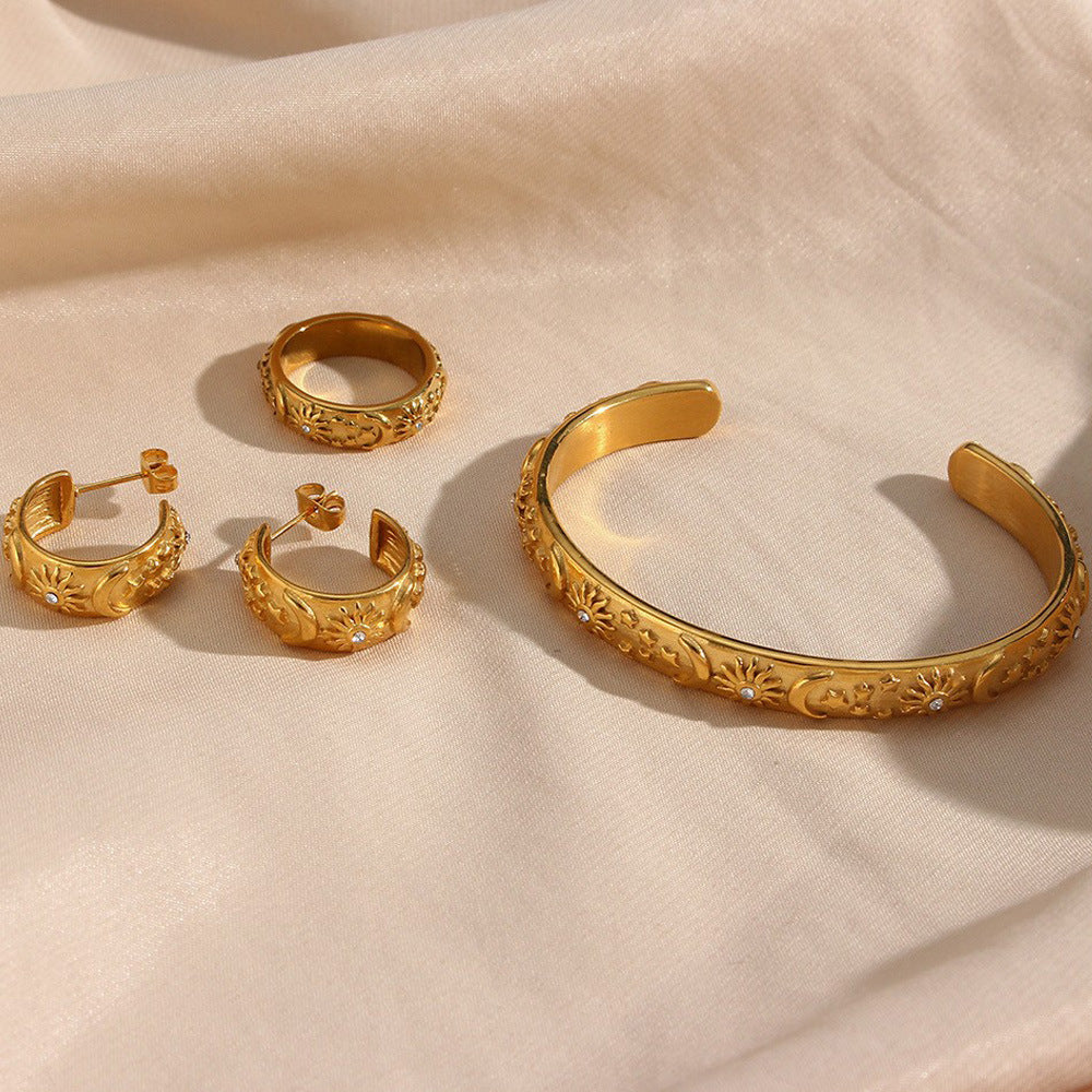 Stainless Steel Gold Plated Celestial Jewelry Set