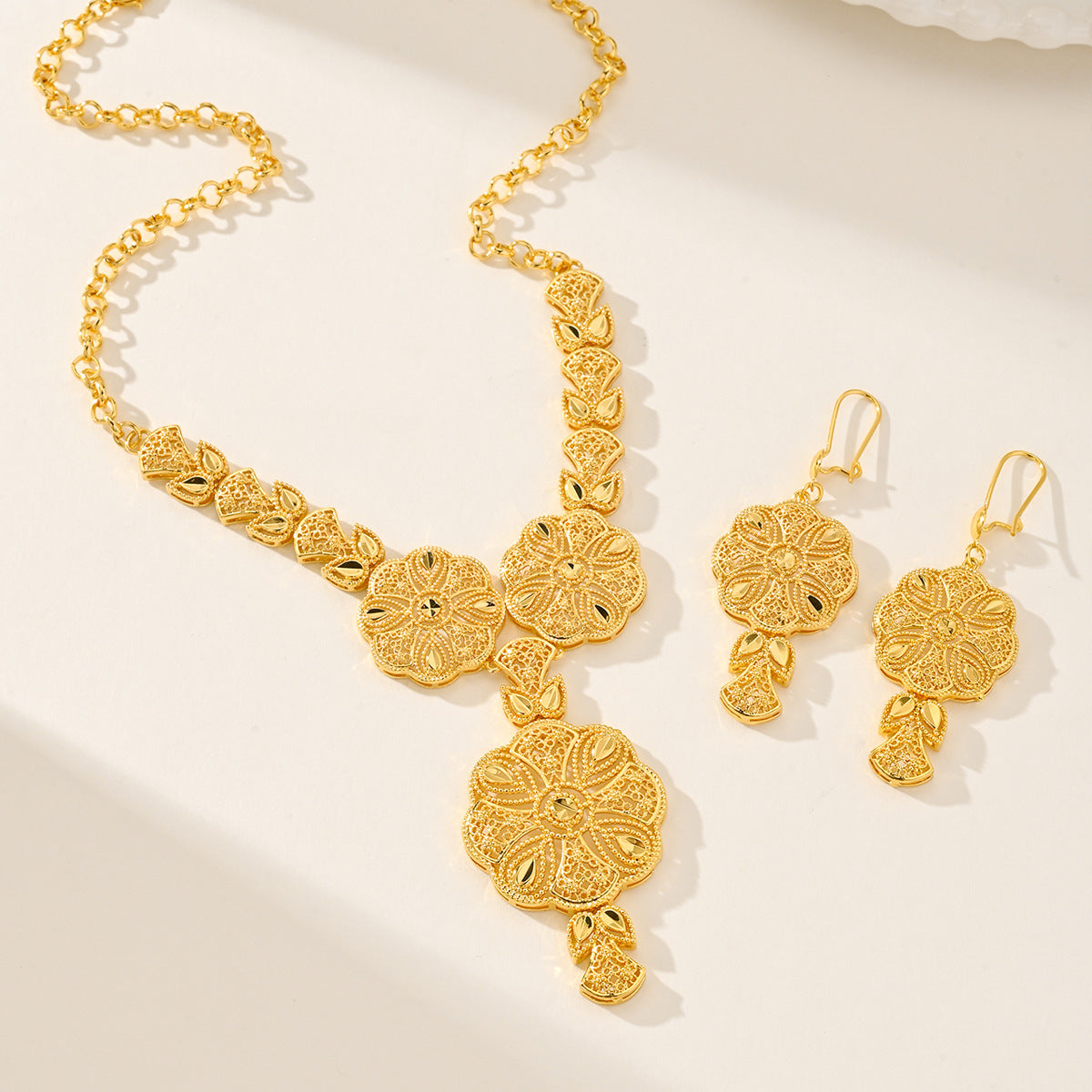 Gold Plated Drop Necklace and Earrings