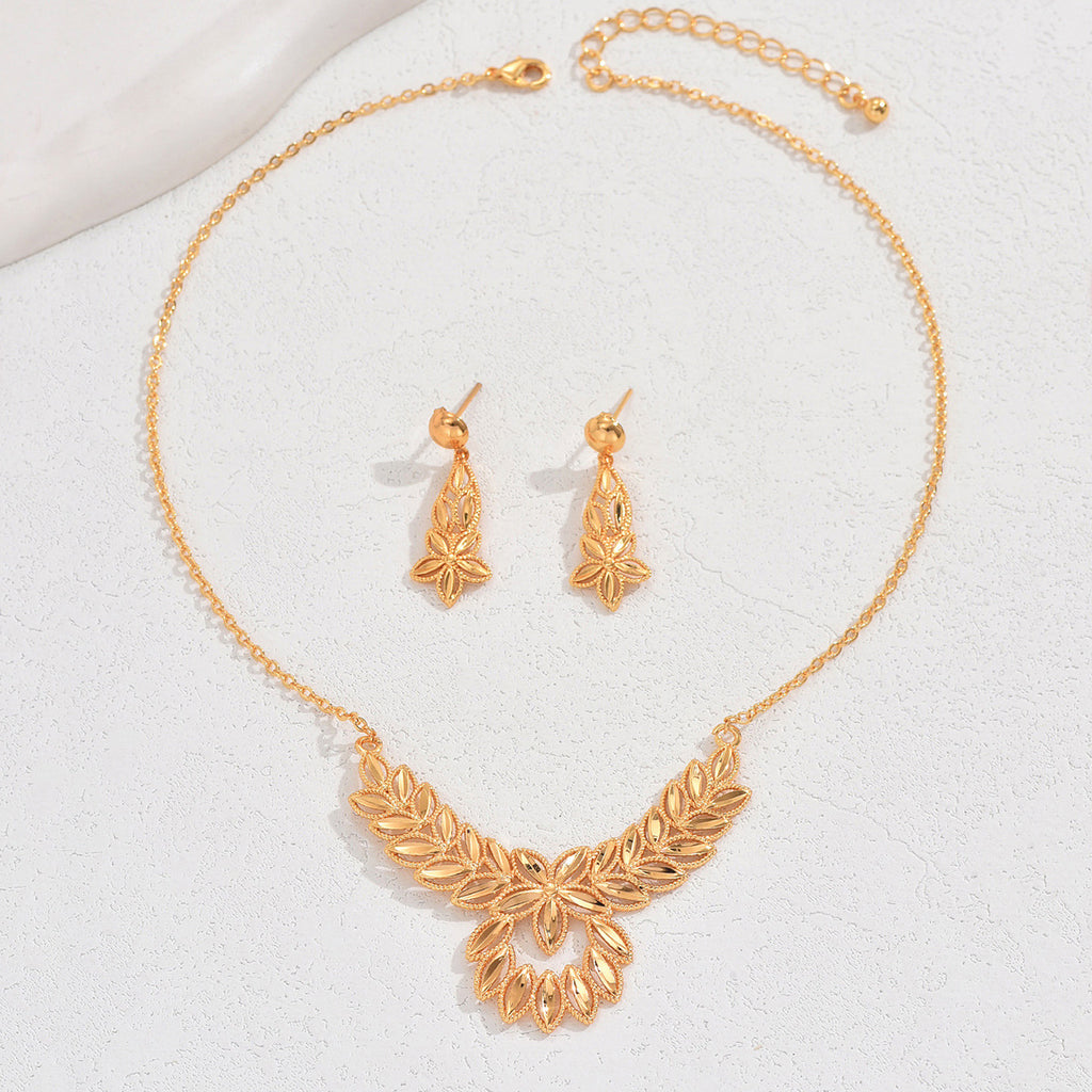 Floral Design Gold Plated Necklace and Earrings Set